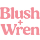 Pink 'Blush + Wren' text on a white background